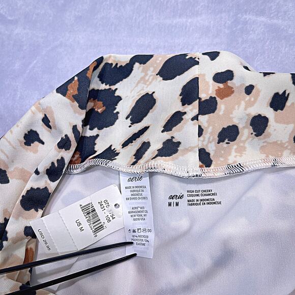 AERIE Swim High Cut Cheeky Bikini Bottom Beige Cheetah Print Womens Medium - Picture 4 of 7